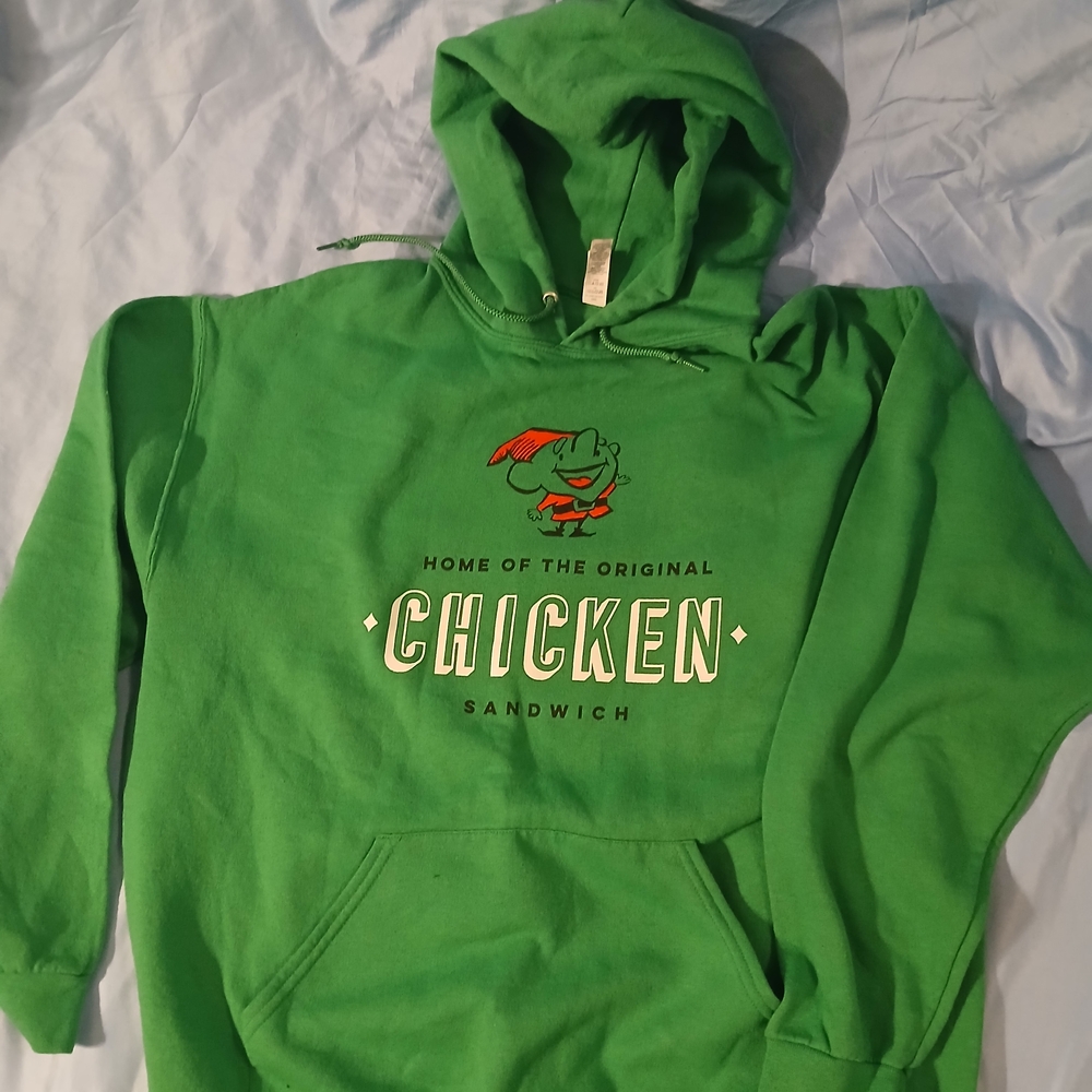 Jerzees Green  Crewneck Sweater Eat Mo Chicken